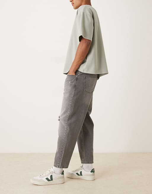 ASOS DESIGN Relaxed Tapered Jeans In Washed Black With Rips