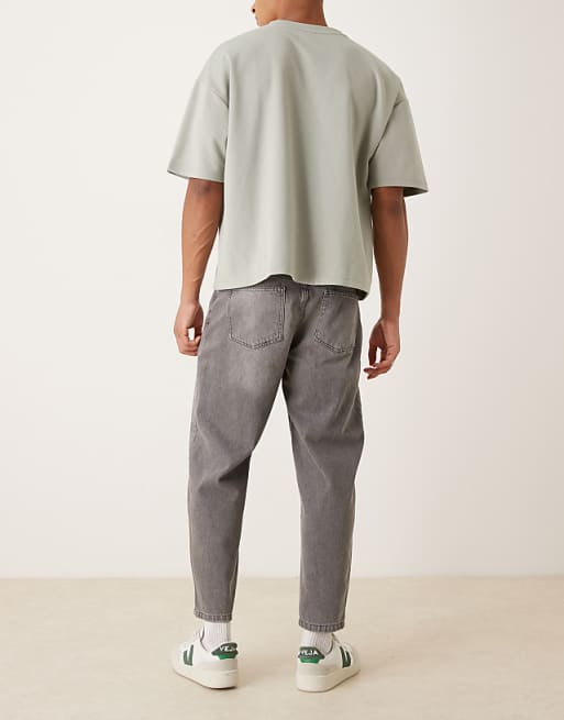 ASOS DESIGN Relaxed Tapered Jeans In Washed Black With Rips