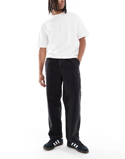ASOS DESIGN relaxed tapered jeans in washed black