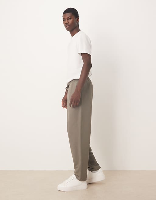 ASOS DESIGN Relaxed Tapered Joggers In Khaki Pique Cotton