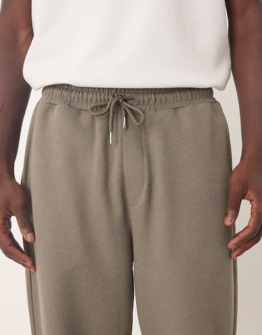 ASOS DESIGN Relaxed Tapered Joggers In Khaki Pique Cotton