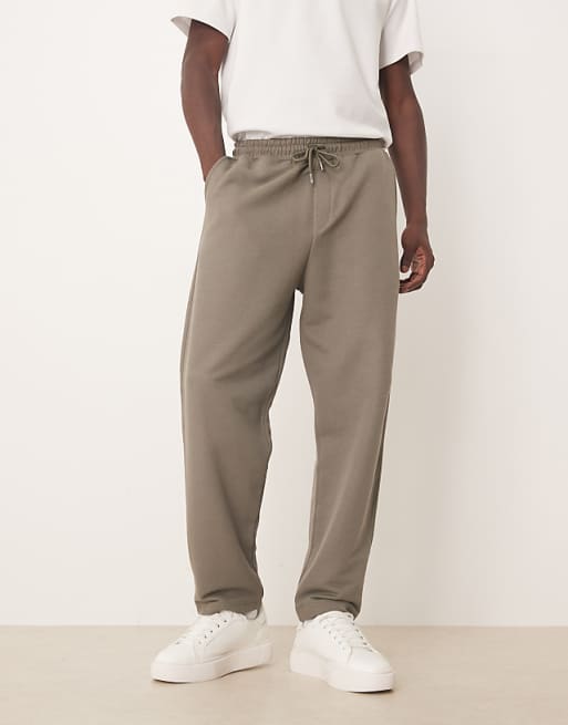 ASOS DESIGN relaxed tapered joggers in khaki pique cotton