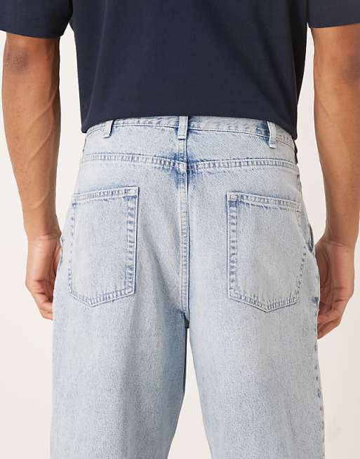 ASOS DESIGN Relaxed Tapered Pleated Jeans In Bleach Wash Denim