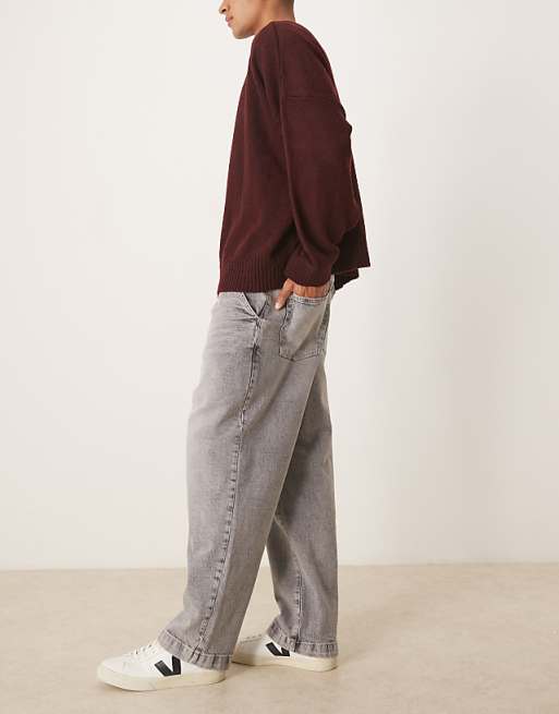 ASOS DESIGN Relaxed Tapered Pleated Jeans In Grey