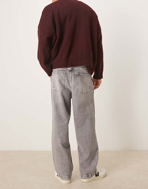 ASOS DESIGN Relaxed Tapered Pleated Jeans In Grey