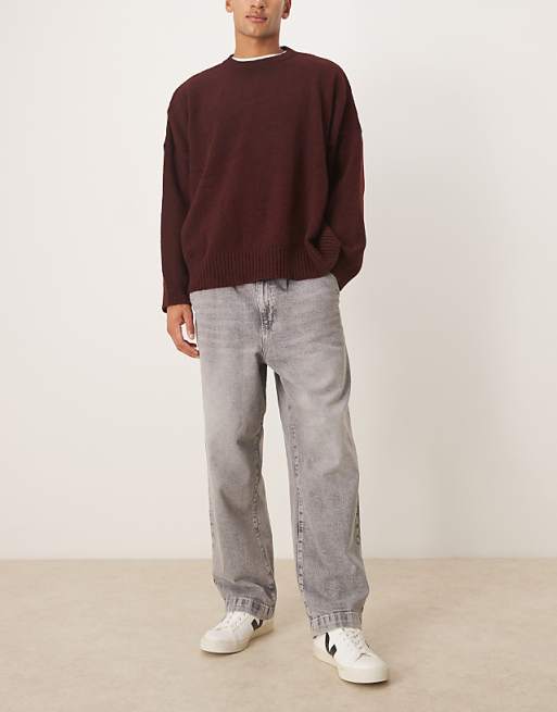 ASOS DESIGN relaxed tapered pleated jeans in grey