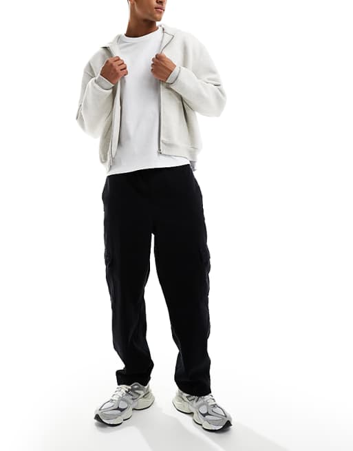 ASOS DESIGN Relaxed Tapered Pull On Cargo Trousers In Black With Pleats