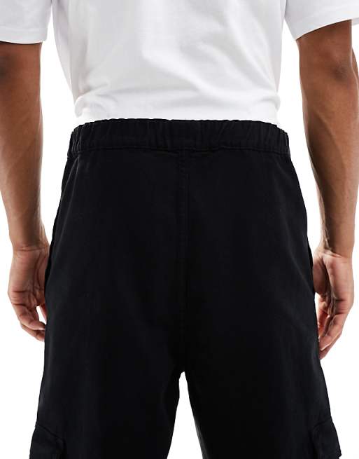 ASOS DESIGN Relaxed Tapered Pull On Cargo Trousers In Black With Pleats