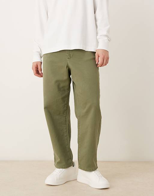 ASOS DESIGN relaxed tapered trousers in khaki
