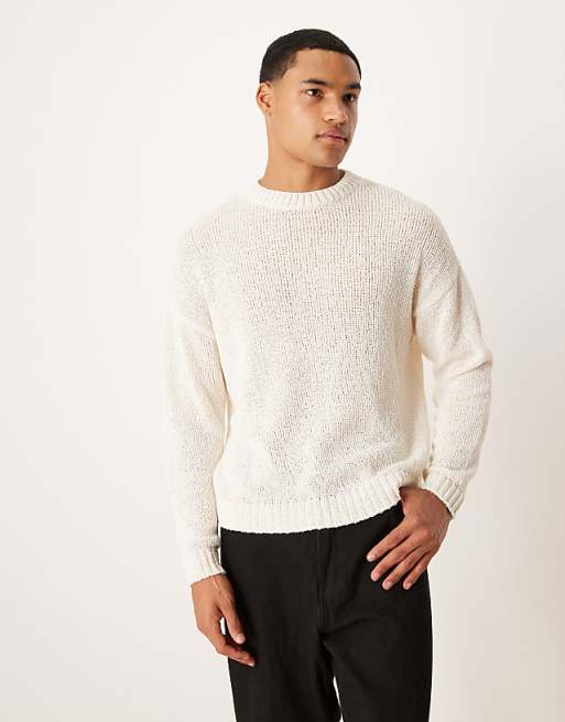 ASOS DESIGN relaxed textured knitted jumper in ecru