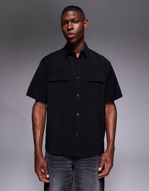 ASOS DESIGN relaxed textured shirt in black