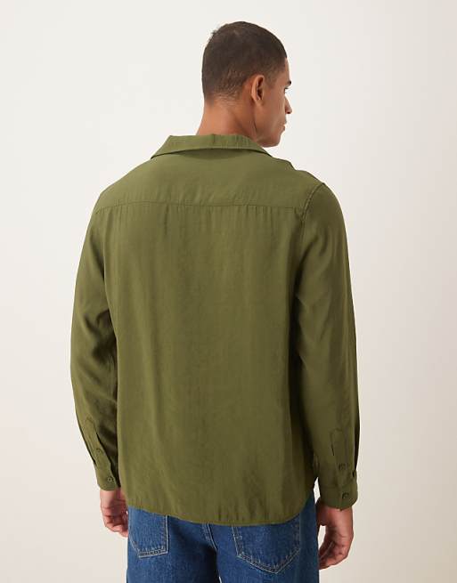 ASOS DESIGN Relaxed Textured Shirt With Embroidery In Khaki