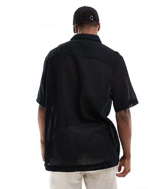 ASOS DESIGN Relaxed Textured Shirt With Patch Pockets In Black