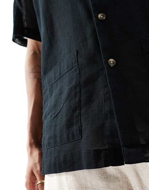 ASOS DESIGN Relaxed Textured Shirt With Patch Pockets In Black
