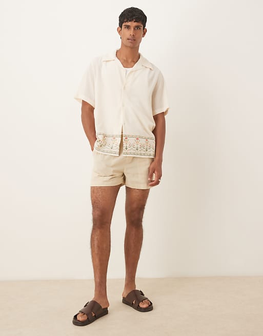 ASOS DESIGN Relaxed Textured Shirt With Print In Beige