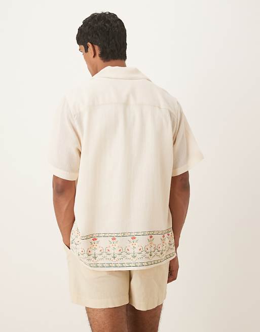 ASOS DESIGN Relaxed Textured Shirt With Print In Beige