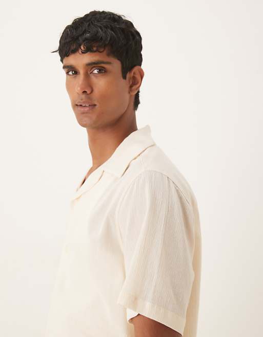 ASOS DESIGN Relaxed Textured Shirt With Print In Beige