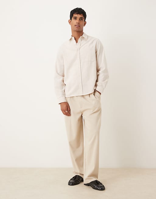 ASOS DESIGN Relaxed Textured Shirt With Square Collar In Beige