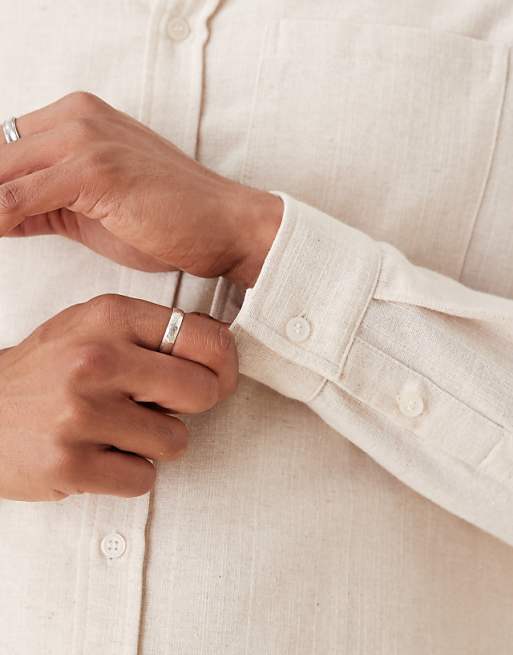ASOS DESIGN Relaxed Textured Shirt With Square Collar In Beige