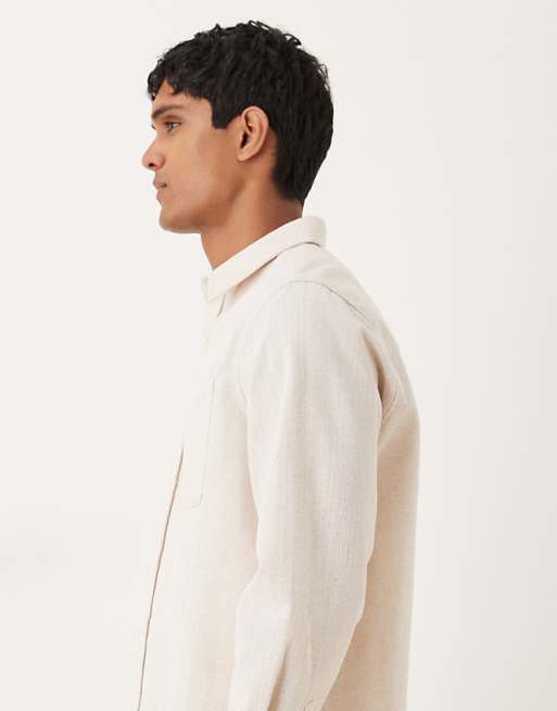 ASOS DESIGN Relaxed Textured Shirt With Square Collar In Beige