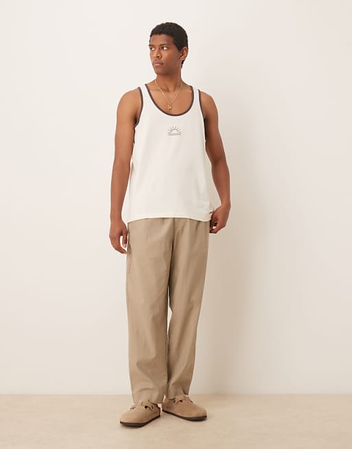 ASOS DESIGN Relaxed Vest With Chest Print In Ecru