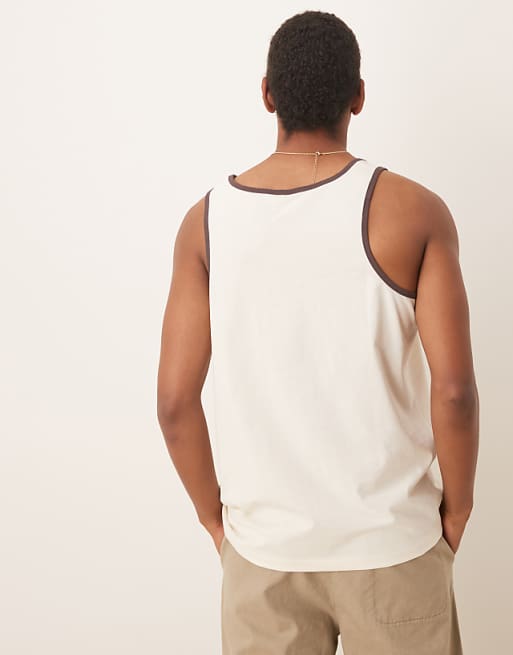 ASOS DESIGN Relaxed Vest With Chest Print In Ecru