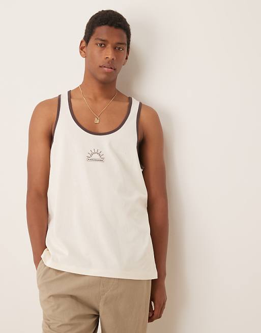 ASOS DESIGN relaxed vest with chest print in ecru