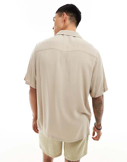 ASOS DESIGN Relaxed Viscose Shirt In Stone