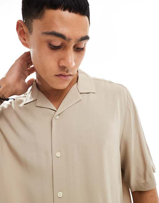 ASOS DESIGN Relaxed Viscose Shirt In Stone
