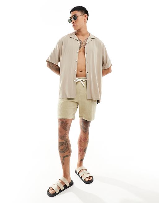 ASOS DESIGN relaxed viscose shirt in stone