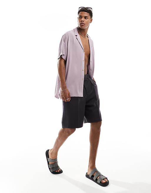 ASOS DESIGN Relaxed Viscose Shirt With Deep Revere Collar In Mauve