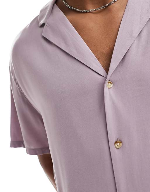 ASOS DESIGN Relaxed Viscose Shirt With Deep Revere Collar In Mauve