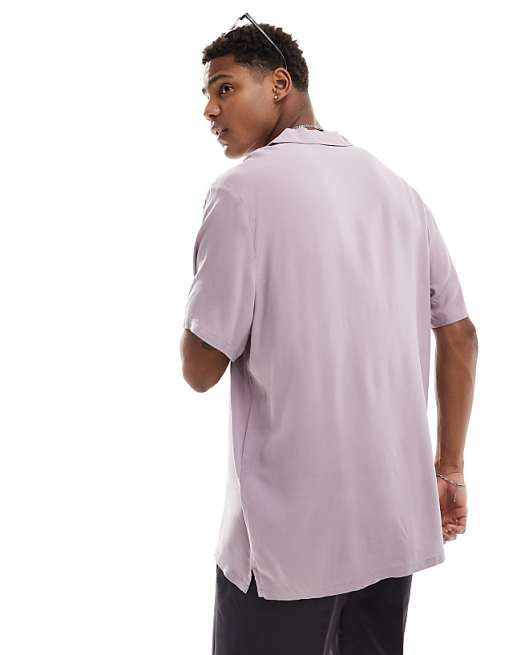 ASOS DESIGN Relaxed Viscose Shirt With Deep Revere Collar In Mauve