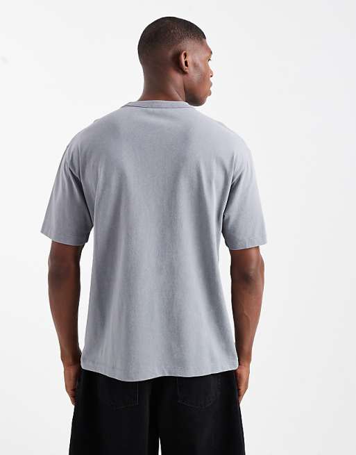 ASOS DESIGN Relaxed Washed Pocket Tee With Chest Embroidery In Grey