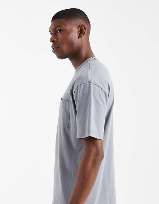 ASOS DESIGN Relaxed Washed Pocket Tee With Chest Embroidery In Grey
