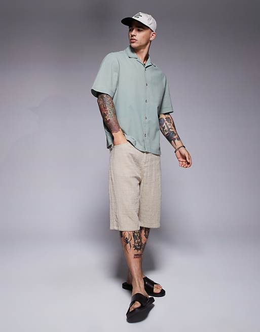 ASOS DESIGN Revere Textured Shirt In Green