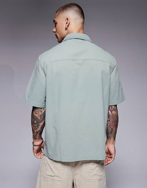 ASOS DESIGN Revere Textured Shirt In Green