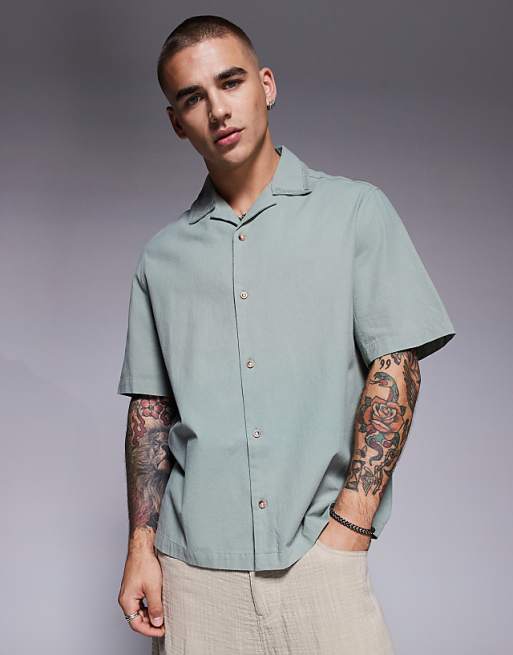 ASOS DESIGN revere textured shirt in green