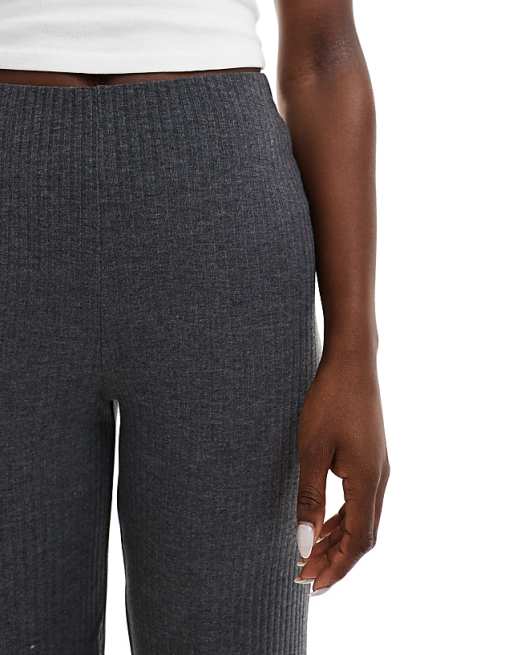 ASOS DESIGN Rib Wide Leg Trouser In Charcoal