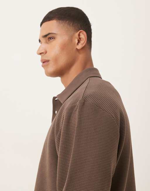 ASOS DESIGN Ribbed Relaxed Polo Sweatshirt In Brown