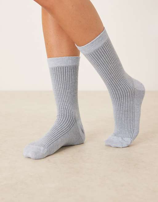 ASOS DESIGN ribbed socks in light blue marl