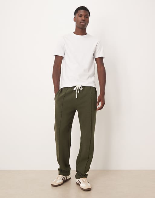 ASOS DESIGN Ribbed Straight Leg Jogger With Pin Tucks In Khaki
