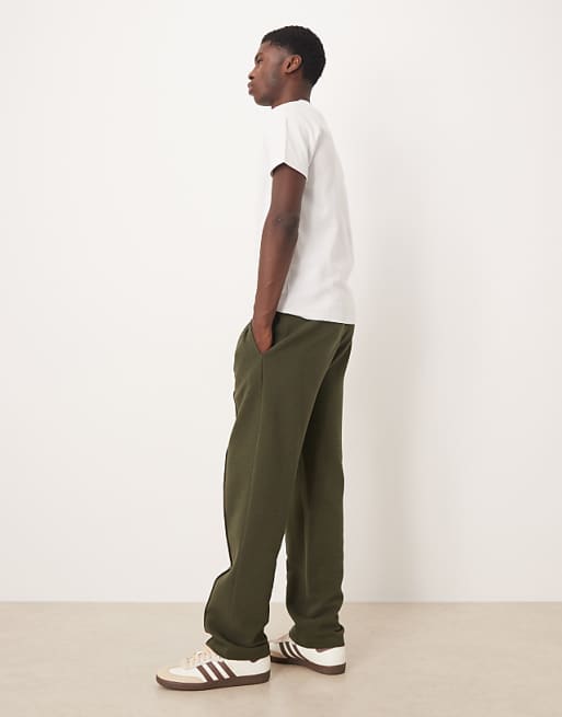 ASOS DESIGN Ribbed Straight Leg Jogger With Pin Tucks In Khaki