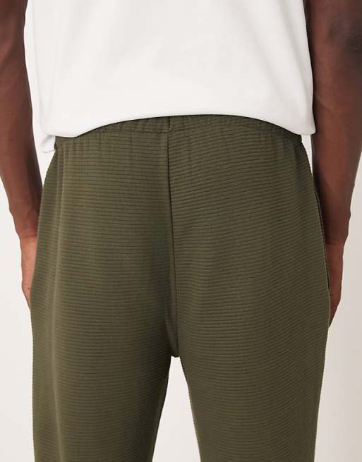 ASOS DESIGN Ribbed Straight Leg Jogger With Pin Tucks In Khaki