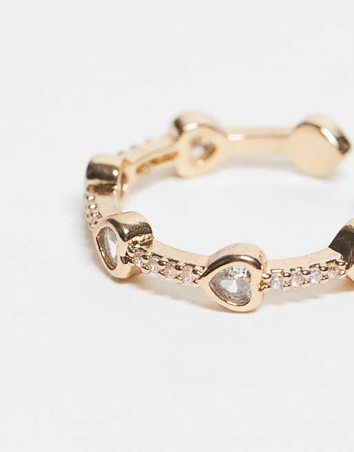 ASOS DESIGN Ring With Diamante Heart Stone Set In Gold Tone