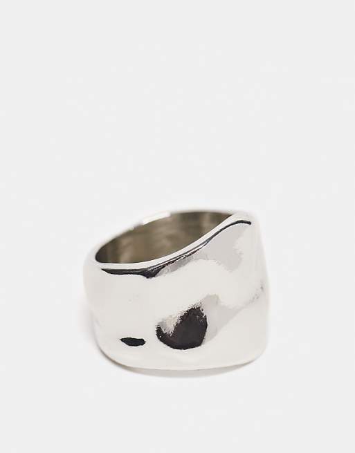 ASOS DESIGN ring with hammered texture in silver tone