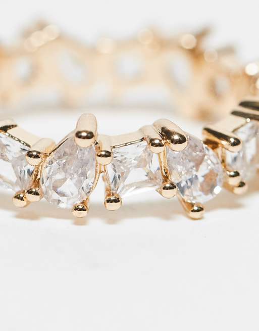 ASOS DESIGN Ring With Mixed Shape Cubic Zirconia Crystal In Gold Tone