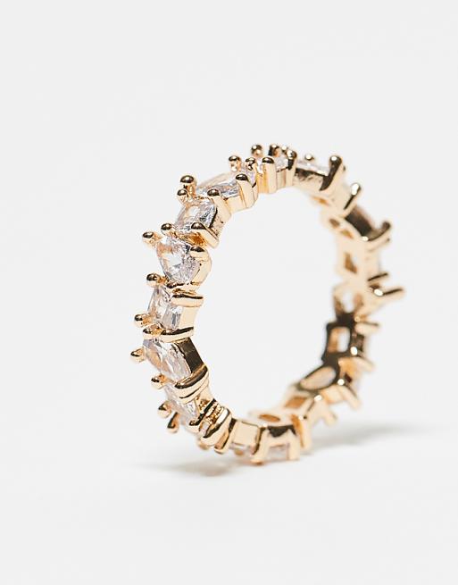ASOS DESIGN Ring With Mixed Shape Cubic Zirconia Crystal In Gold Tone