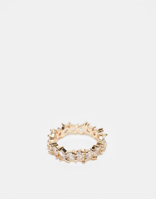 ASOS DESIGN ring with mixed shape cubic zirconia crystal in gold tone