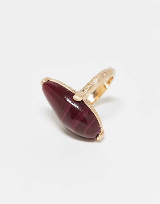 ASOS DESIGN Ring With Semi Precious Stone Set In Brushed Gold
